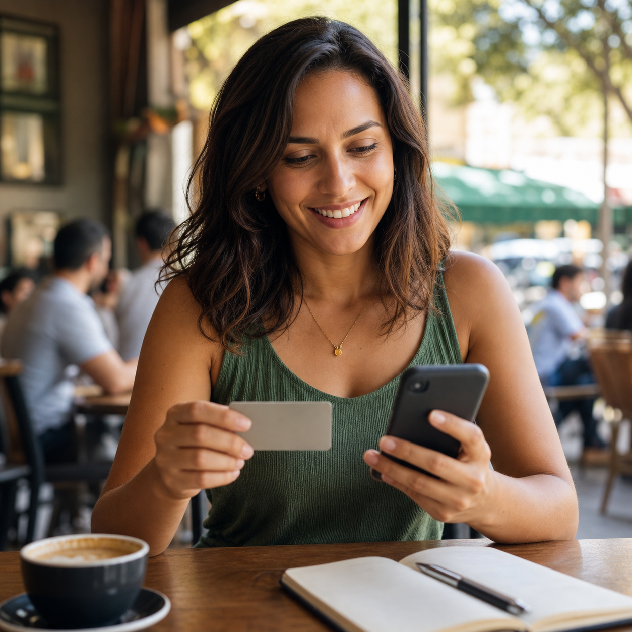 Jovem com cartão de crédito e celular