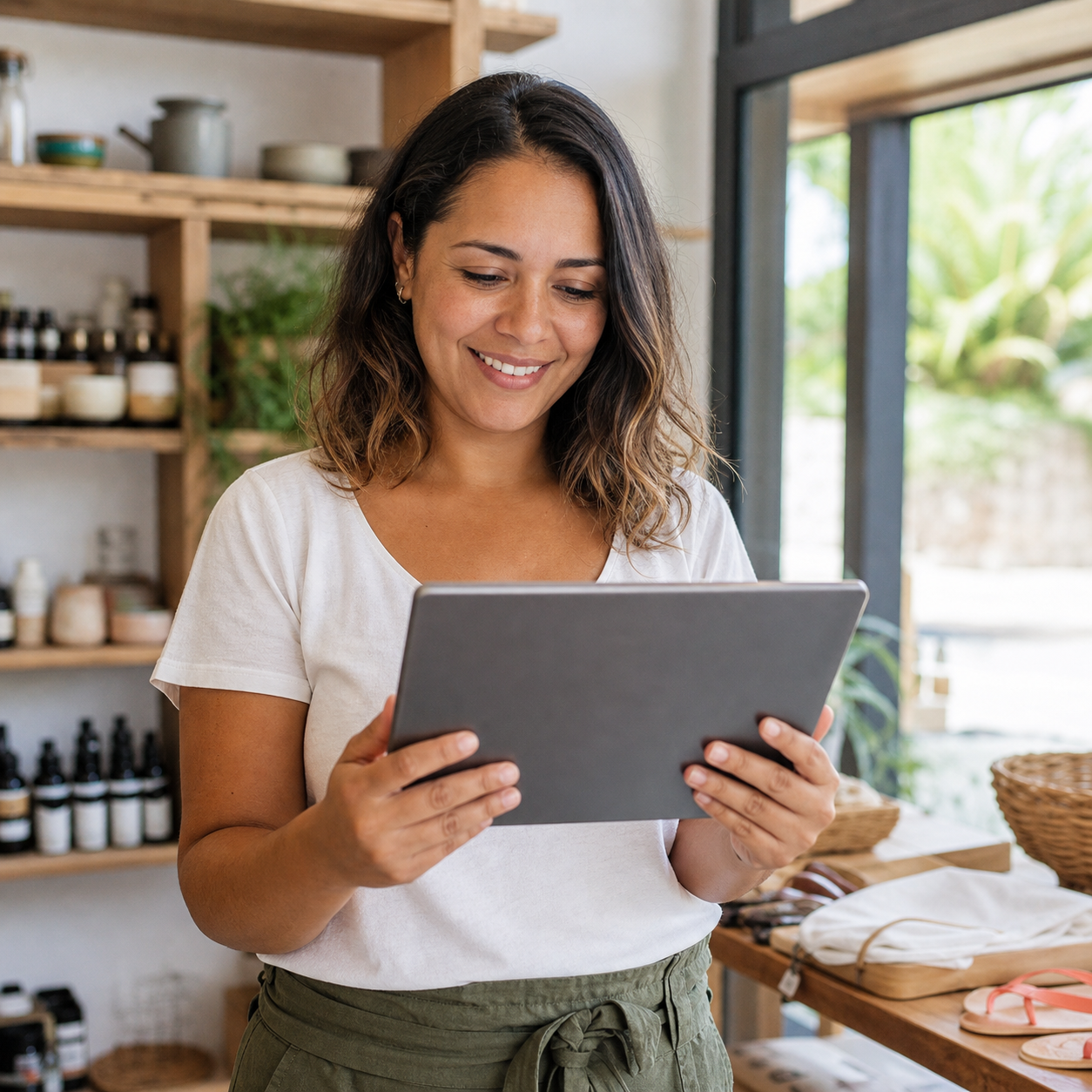 Jovem empresário sorrindo com tablet